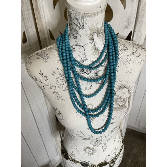 Baublebar Bauble Bar MultiStrand Globe Bead Necklace Blue Faux Pearl - Picture 1 of 3